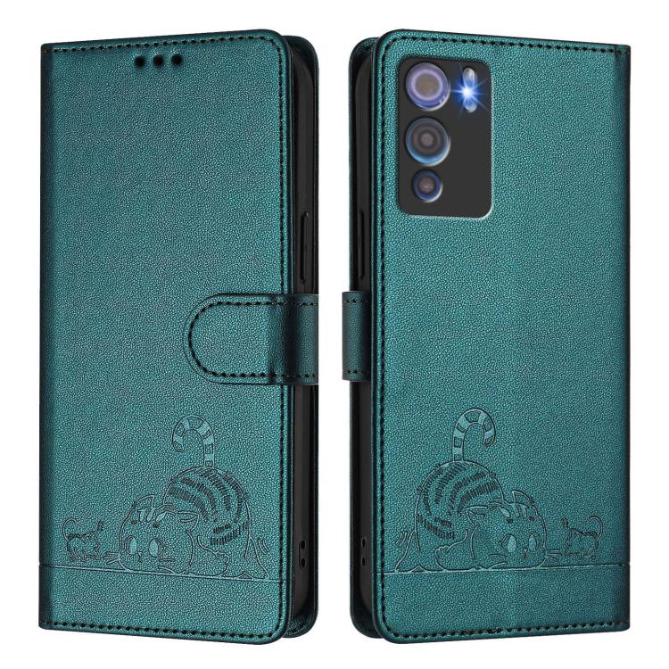 For Doogee N60 Pro Cat Rat Embossed Pattern RFID Leather Phone Case with Lanyard