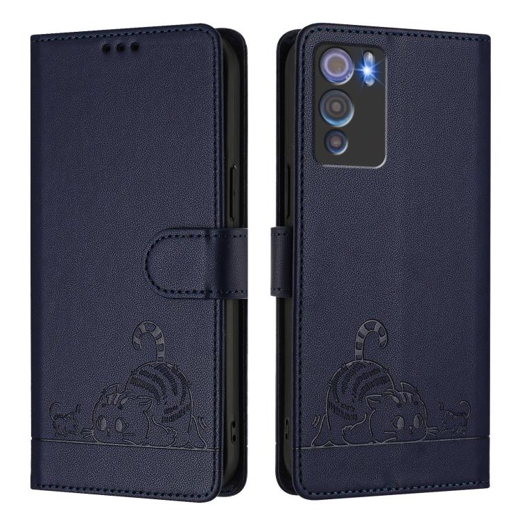 For Doogee N60 Pro Cat Rat Embossed Pattern RFID Leather Phone Case with Lanyard