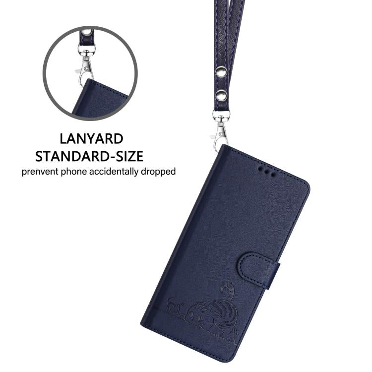 For Doogee N60 Pro Cat Rat Embossed Pattern RFID Leather Phone Case with Lanyard