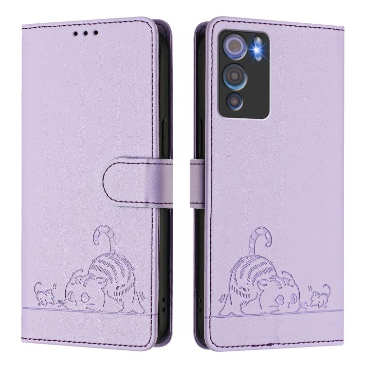 For Doogee N60 Pro Cat Rat Embossed Pattern RFID Leather Phone Case with Lanyard