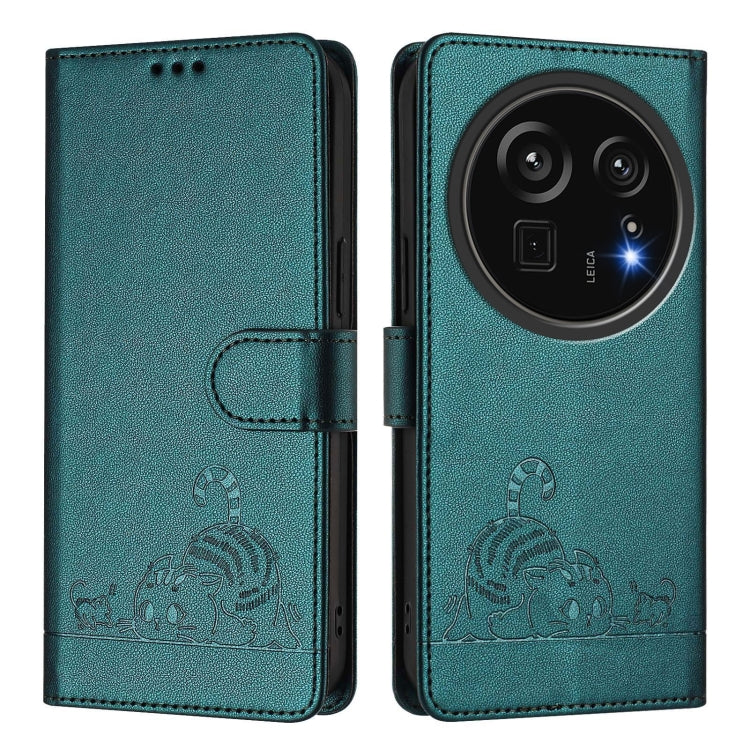 For Sharp Aquos R9 Pro Cat Rat Embossed Pattern RFID Leather Phone Case with Lanyard