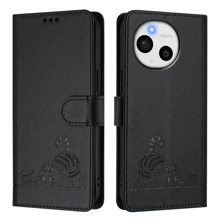 For Sharp Aquos Sense10 Cat Rat Embossed Pattern RFID Leather Phone Case with Lanyard