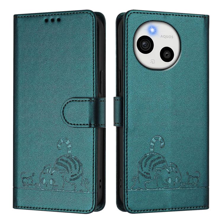 For Sharp Aquos Sense10 Cat Rat Embossed Pattern RFID Leather Phone Case with Lanyard