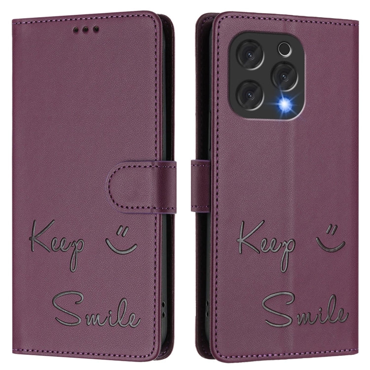 For Doogee N55 Plus Smile Embossing RFID Leather Phone Case