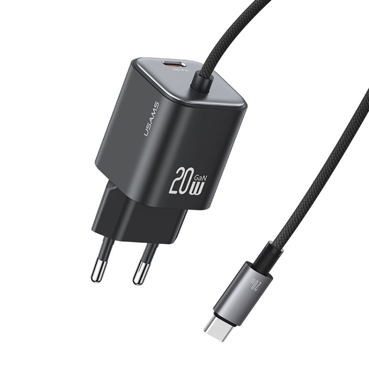 USAMS CC261 20W GaN Mini Type-C / USB-C Dual Port Fast Charger with Cable, EU Plug