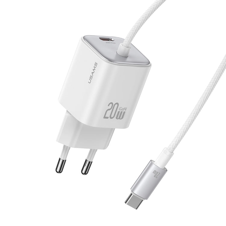 USAMS CC261 20W GaN Mini Type-C / USB-C Dual Port Fast Charger with Cable, EU Plug