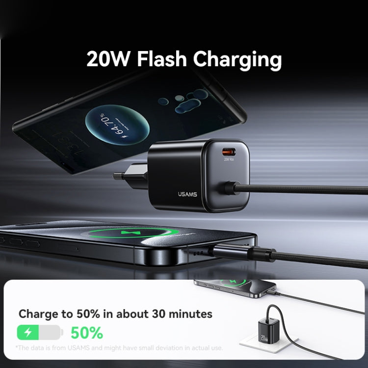 USAMS CC261 20W GaN Mini Type-C / USB-C Dual Port Fast Charger with Cable, EU Plug