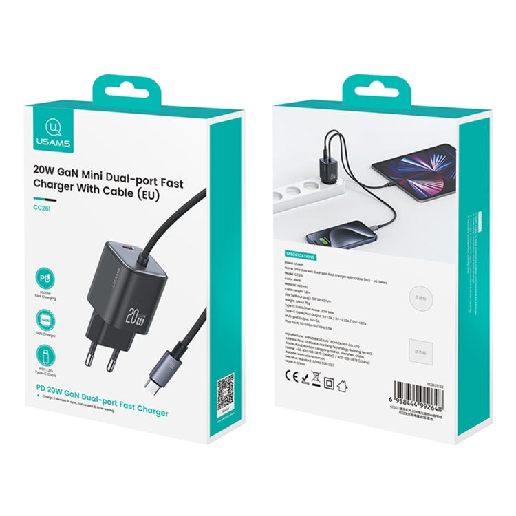 USAMS CC261 20W GaN Mini Type-C / USB-C Dual Port Fast Charger with Cable, EU Plug