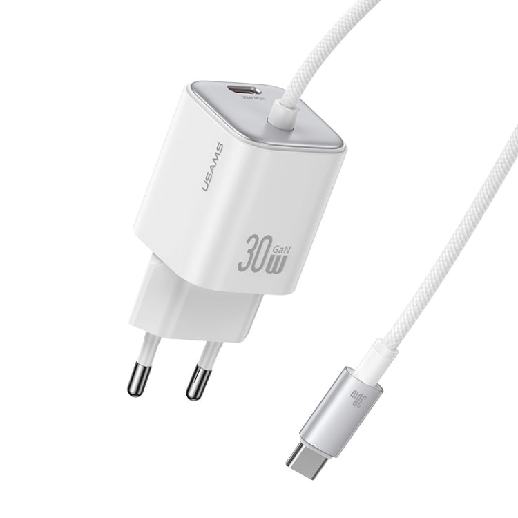 USAMS CC264 30W GaN Mini Type-C / USB-C Dual Port Fast Charger with Cable, EU Plug