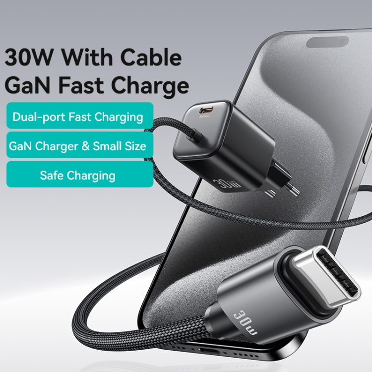 USAMS CC264 30W GaN Mini Type-C / USB-C Dual Port Fast Charger with Cable, EU Plug