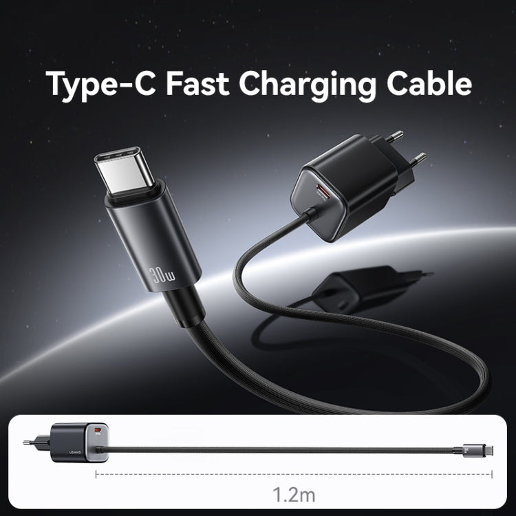 USAMS CC264 30W GaN Mini Type-C / USB-C Dual Port Fast Charger with Cable, EU Plug