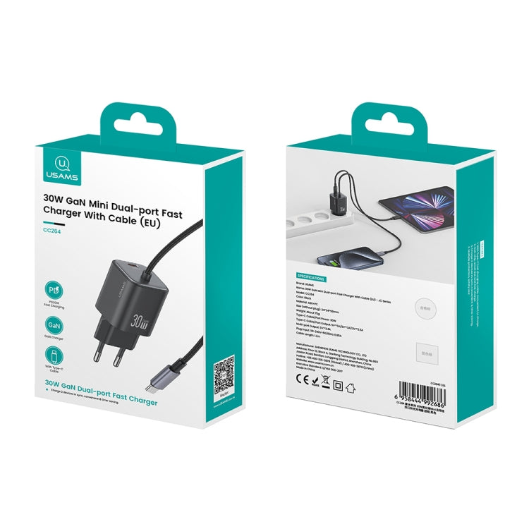 USAMS CC264 30W GaN Mini Type-C / USB-C Dual Port Fast Charger with Cable, EU Plug