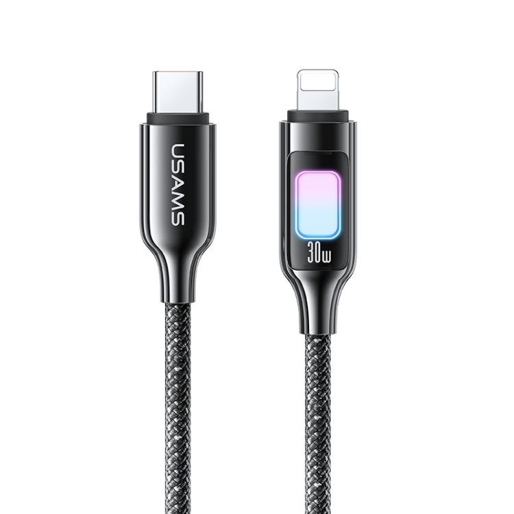 USAMS SJ749 30W Type-C / USB-C to 8 Pin Zinc Alloy Data Cable with Colorful Light, Length:1.2m