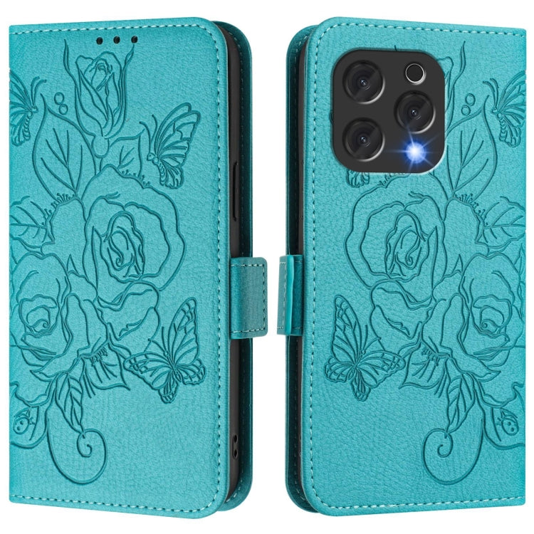 For Doogee N55 Plus Embossed Rose RFID Anti-theft Leather Phone Case