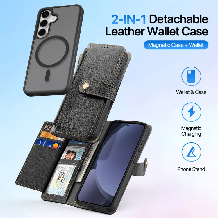 For Samsung Galaxy S25 5G DUX DUCIS Lawa Series 2 in 1 Wallet Zipper Detachable MagSafe Phone Case with Lanyard