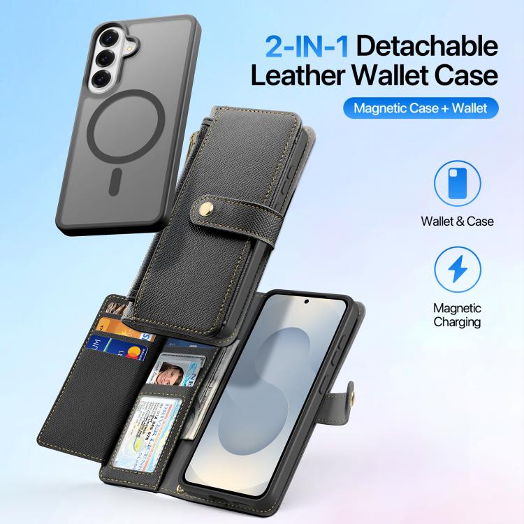 For Samsung Galaxy S26 5G DUX DUCIS Lawa Series 2 in 1 Wallet Zipper Detachable MagSafe Phone Case with Lanyard