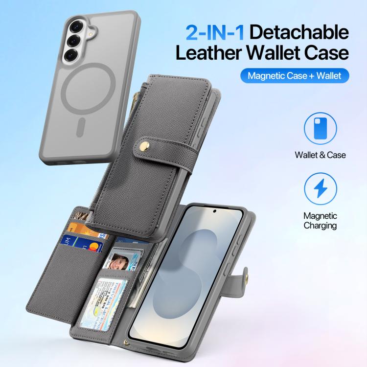For Samsung Galaxy S26 5G DUX DUCIS Lawa Series 2 in 1 Wallet Zipper Detachable MagSafe Phone Case with Lanyard