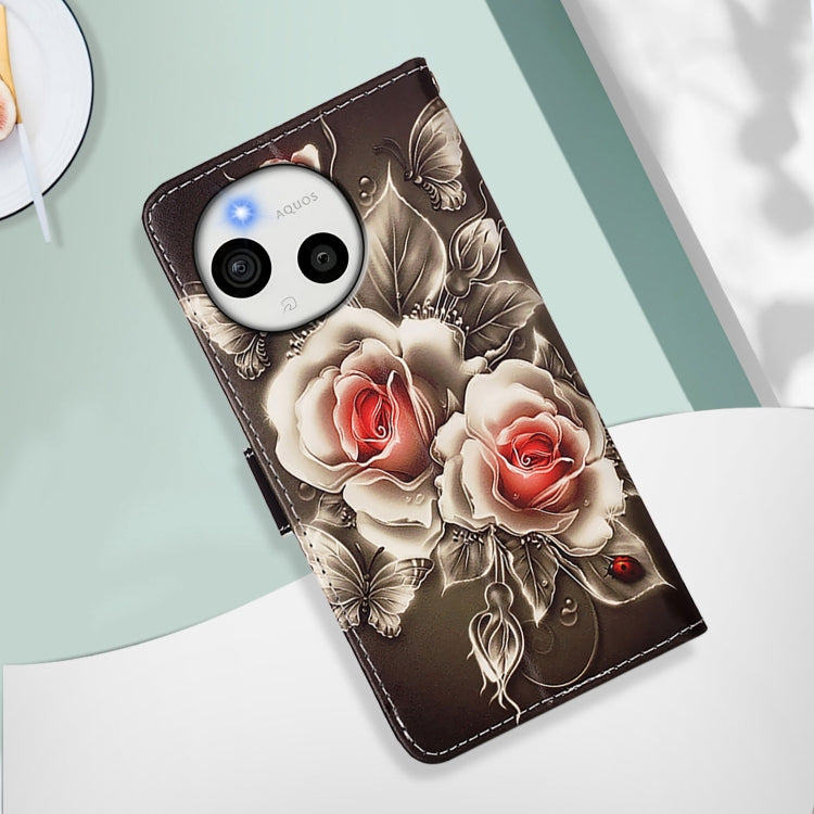For Sharp Aquos Sense9 Plus Colored Drawing Pattern Plain Weave Leather Phone Case