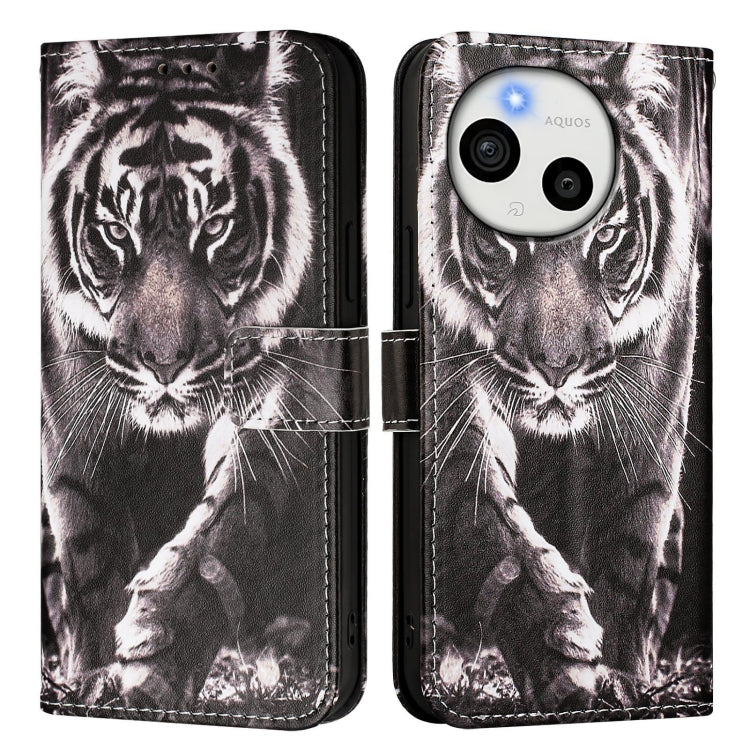 For Sharp Aquos Sense9 Plus Colored Drawing Pattern Plain Weave Leather Phone Case