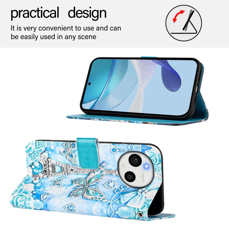 For Sharp Aquos Sense9 Plus Colored Drawing Pattern Plain Weave Leather Phone Case