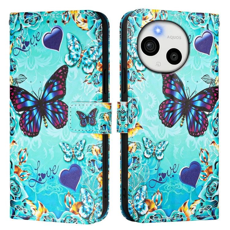 For Sharp Aquos Sense9 Plus Colored Drawing Pattern Plain Weave Leather Phone Case