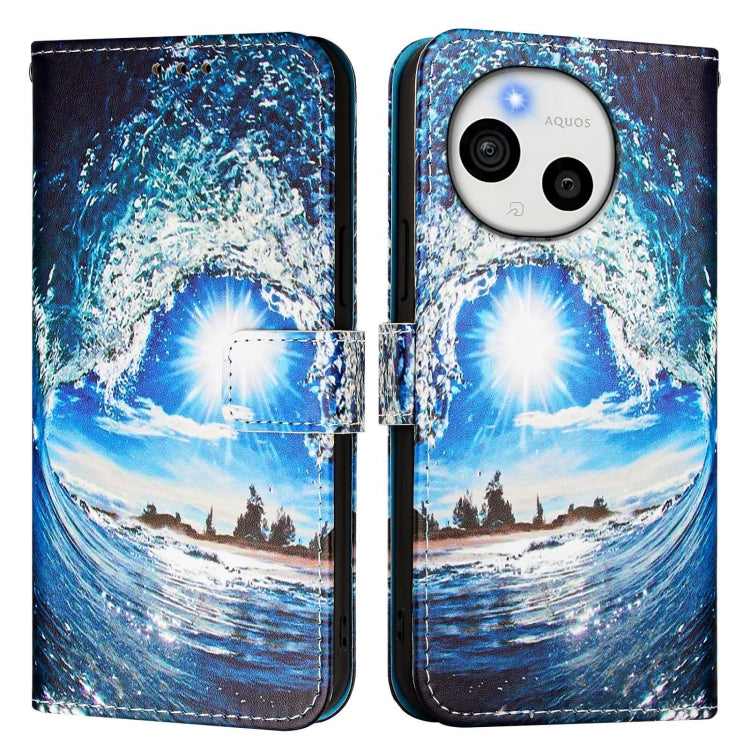For Sharp Aquos Sense9 Plus Colored Drawing Pattern Plain Weave Leather Phone Case