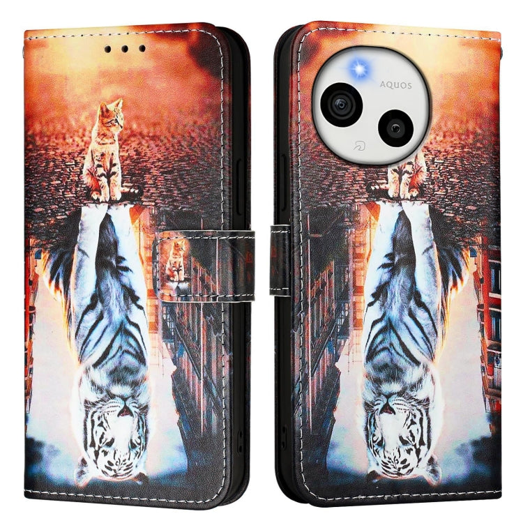For Sharp Aquos Sense9 Plus Colored Drawing Pattern Plain Weave Leather Phone Case