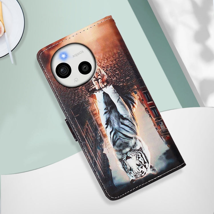 For Sharp Aquos Sense9 Plus Colored Drawing Pattern Plain Weave Leather Phone Case