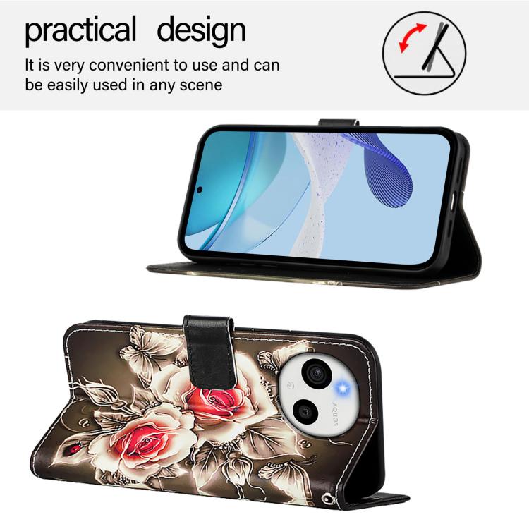 For Sharp Aquos Sense10 Colored Drawing Pattern Plain Weave Leather Phone Case