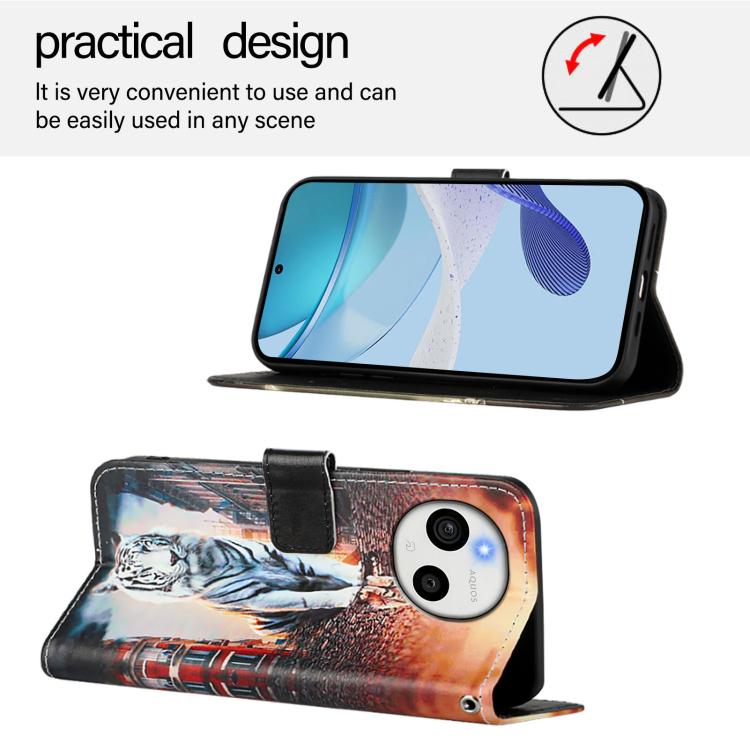 For Sharp Aquos Sense10 Colored Drawing Pattern Plain Weave Leather Phone Case