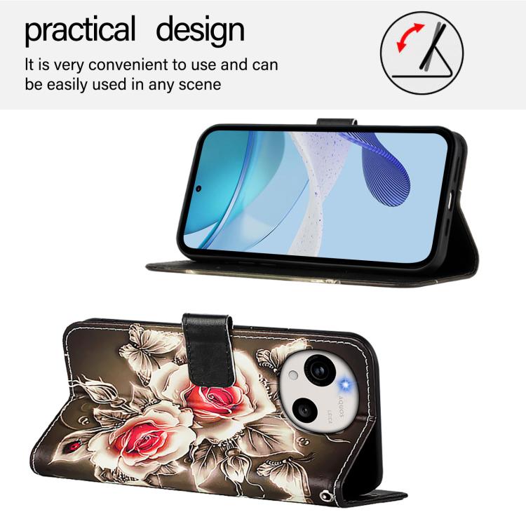 For Sharp Aquos R11 Colored Drawing Pattern Plain Weave Leather Phone Case