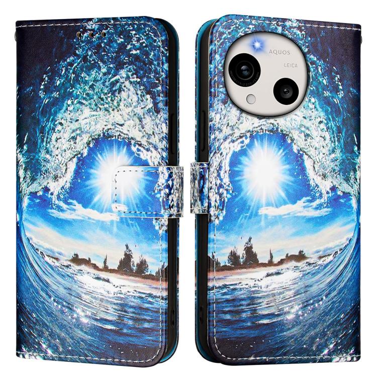 For Sharp Aquos R11 Colored Drawing Pattern Plain Weave Leather Phone Case
