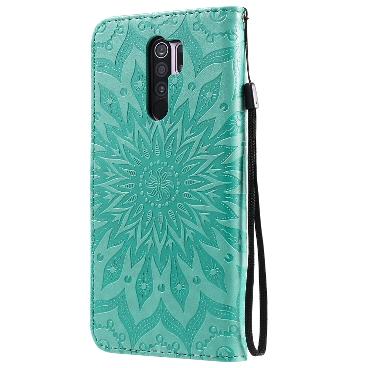For Xiaomi Redmi 9 Sun Embossing Pattern Horizontal Flip Leather Case with Card Slot & Holder & Wallet & Lanyard