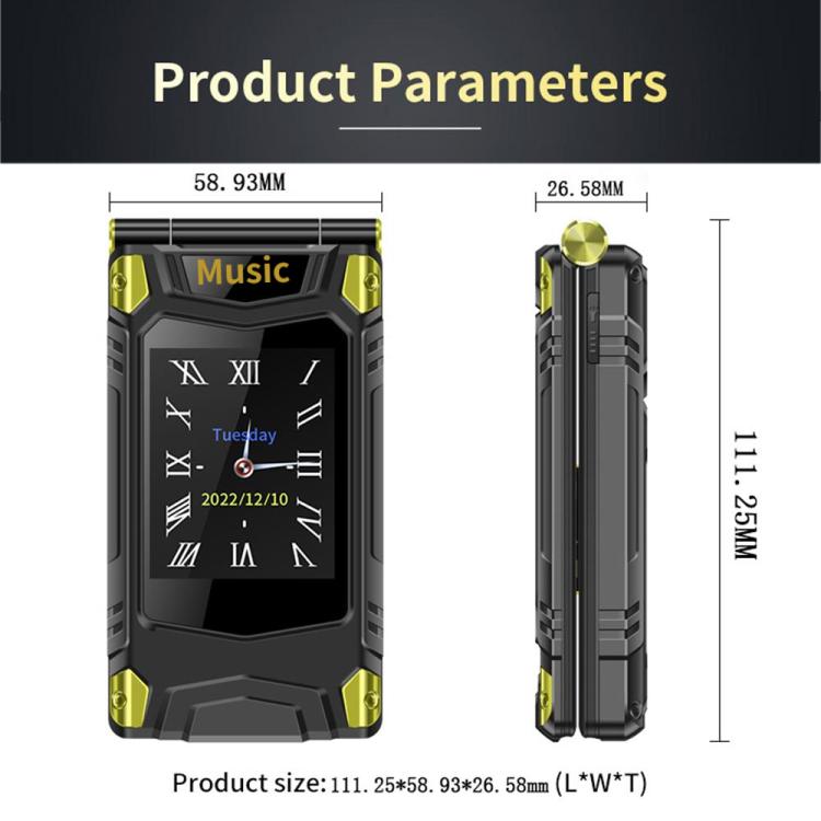 M7+ 4G Dual Screen Flip Elder Rugged Phone, 2.8 inch Inner, 2.4 inch Outer, 6800mAh Battery, 24 Keys, Flashlight, Network: 4G, Dual SIM, SOS, Plug:EU Plug