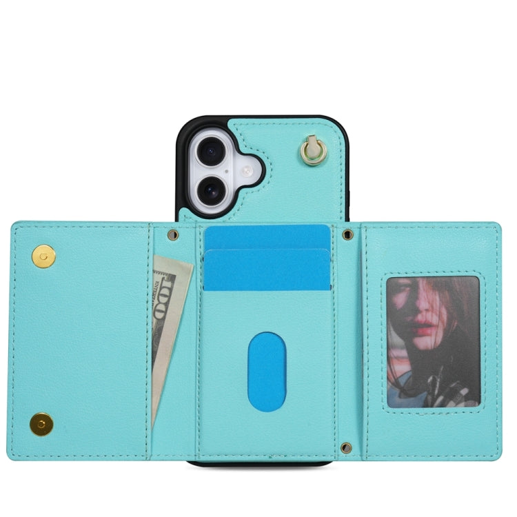 For iPhone 16 Three Fold Card Bag Phone Case with Long Lanyard