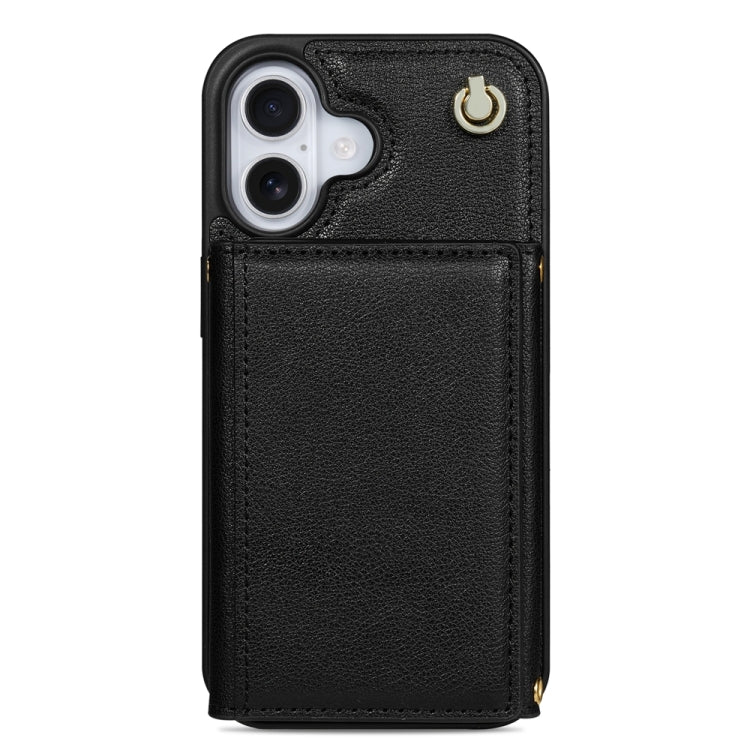 For iPhone 16 Three Fold Card Bag Phone Case with Long Lanyard