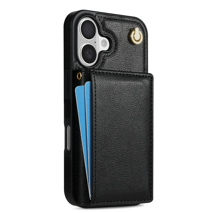 For iPhone 16 Three Fold Card Bag Phone Case with Long Lanyard