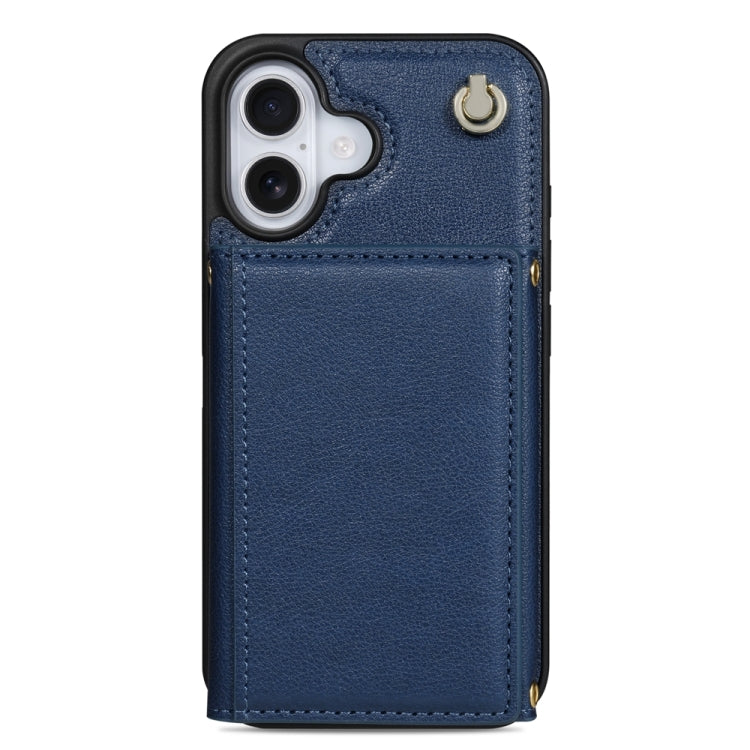 For iPhone 16 Three Fold Card Bag Phone Case with Long Lanyard