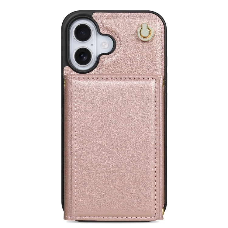 For iPhone 16 Three Fold Card Bag Phone Case with Long Lanyard
