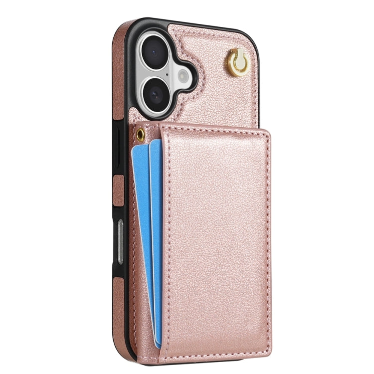 For iPhone 16 Three Fold Card Bag Phone Case with Long Lanyard