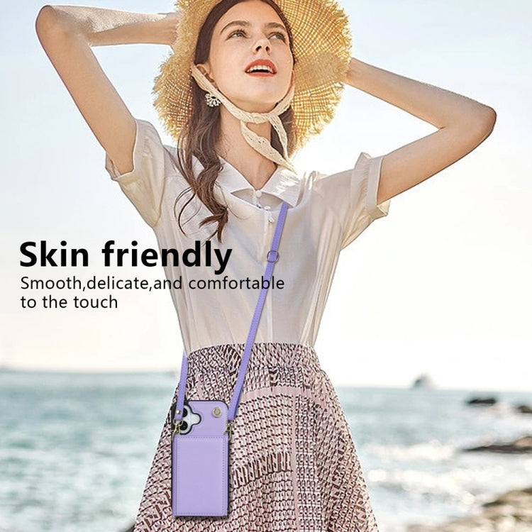 For iPhone 16 Three Fold Card Bag Phone Case with Long Lanyard