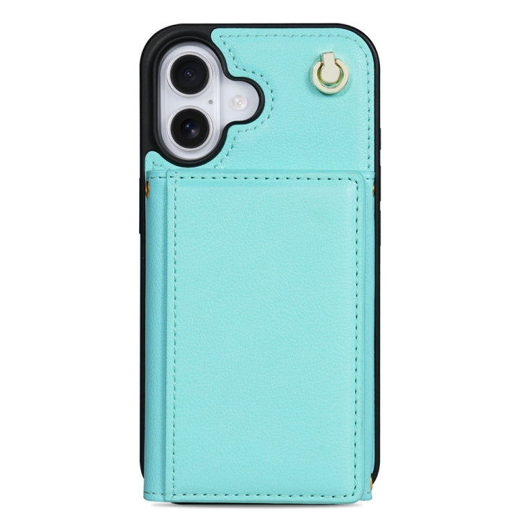 For iPhone 16 Plus Three Fold Card Bag Phone Case with Long Lanyard