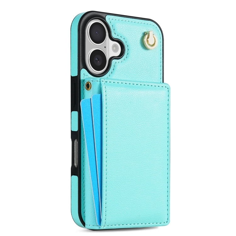 For iPhone 16 Plus Three Fold Card Bag Phone Case with Long Lanyard