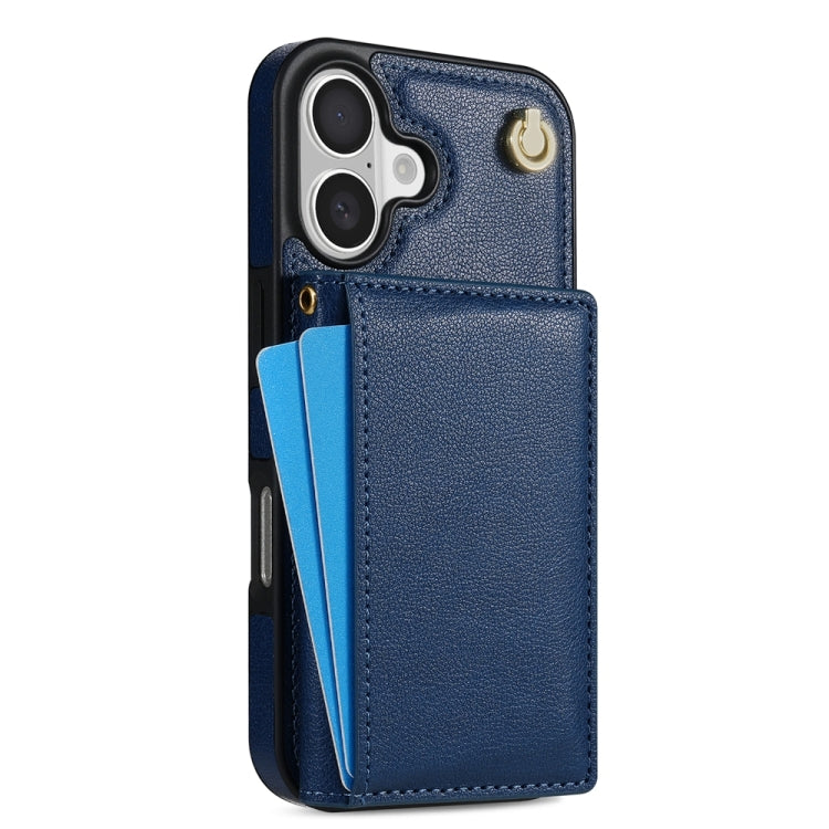 For iPhone 16 Plus Three Fold Card Bag Phone Case with Long Lanyard