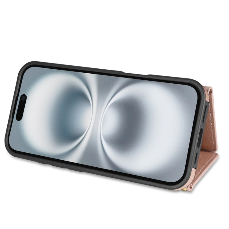 For iPhone 16 Plus Three Fold Card Bag Phone Case with Long Lanyard
