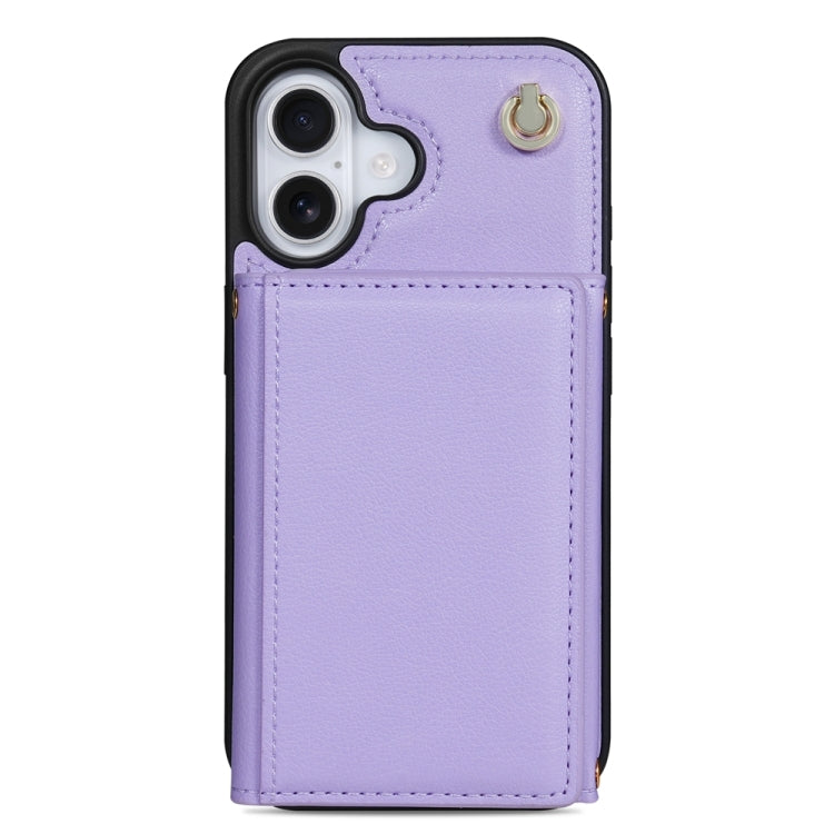 For iPhone 16 Plus Three Fold Card Bag Phone Case with Long Lanyard