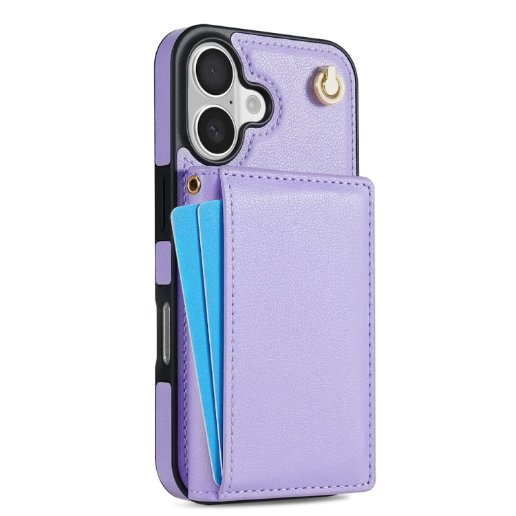For iPhone 16 Plus Three Fold Card Bag Phone Case with Long Lanyard
