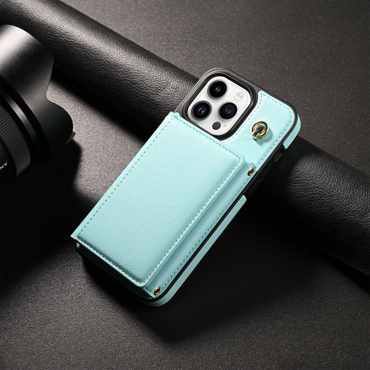 For iPhone 16 Pro Three Fold Card Bag Phone Case with Long Lanyard