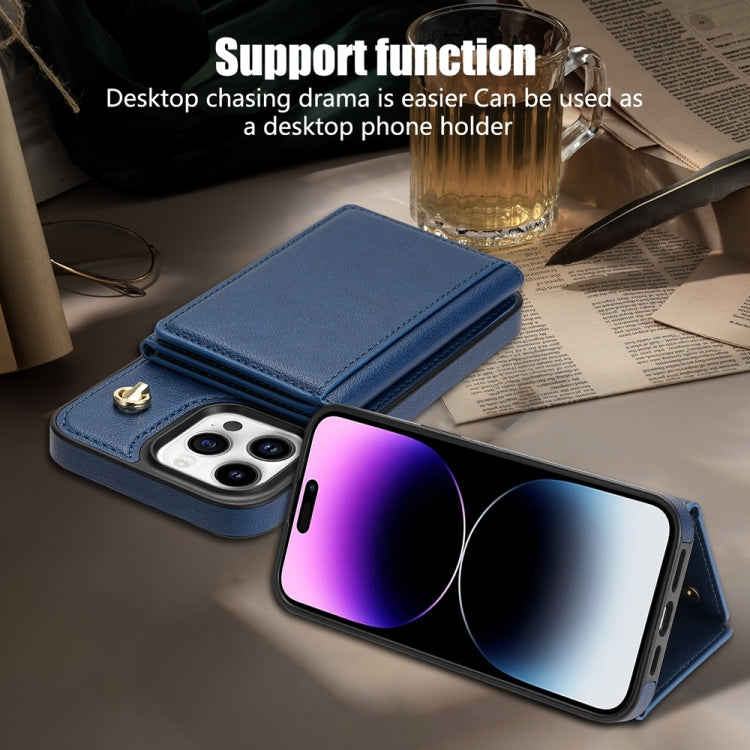 For iPhone 16 Pro Three Fold Card Bag Phone Case with Long Lanyard