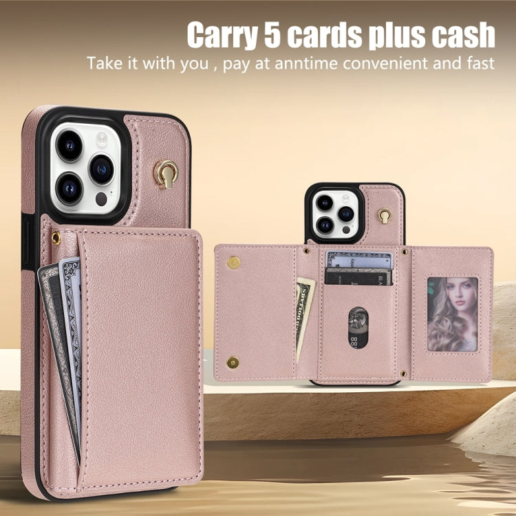 For iPhone 16 Pro Three Fold Card Bag Phone Case with Long Lanyard